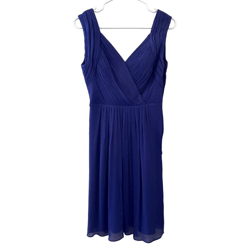 Banana Republic deep royal blue silk midi v-neck dress knee length sleeveless fo